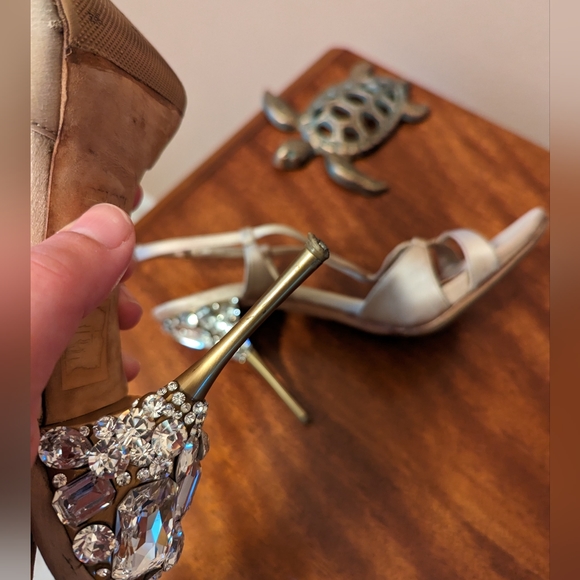 MIU MIU slingback satin crystal stiletto sandal heels - Picture 9 of 12